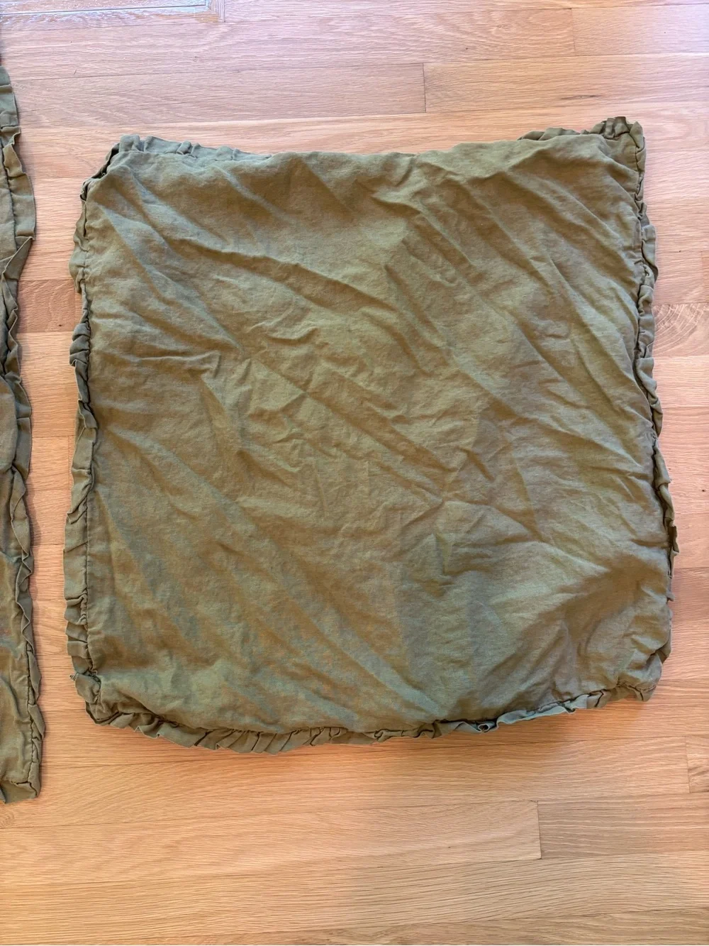 West Elm Green Ruffled Linen Duvet Cover and Shams - King Size